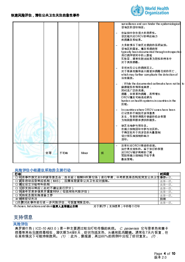 快速风险评估-奥罗普病毒病,美洲地区第2版